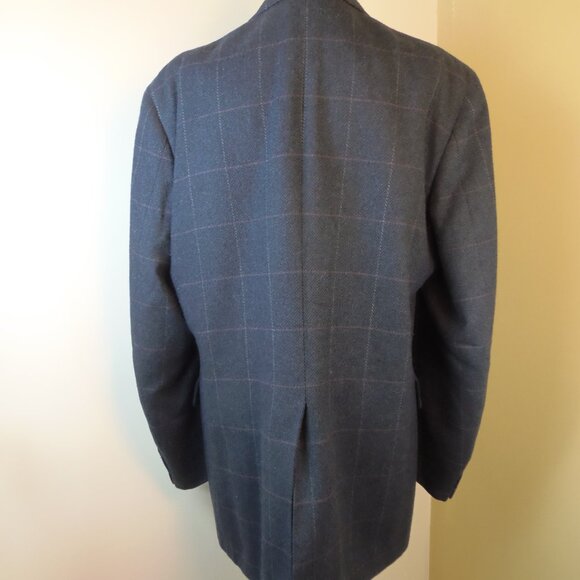 Vintage Jos A Banks Clothiers 100% Wool Dk Blue Plaid Sports Coat Union Label - Picture 11 of 11
